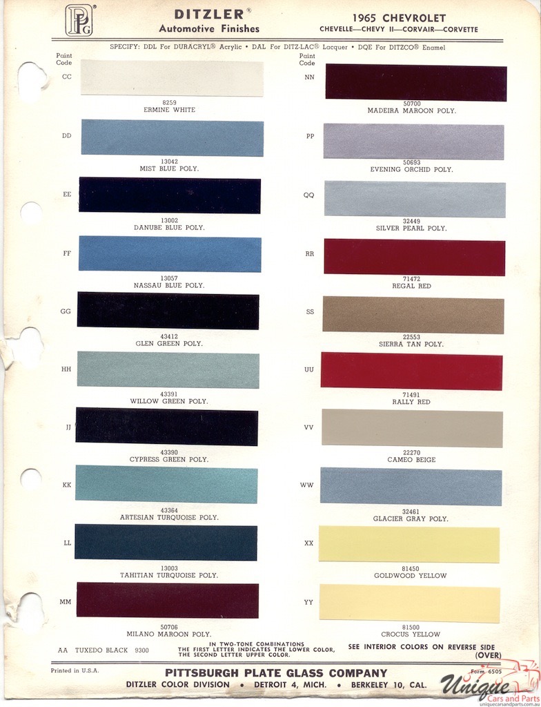 1965 Chev Paint Charts PPG 1